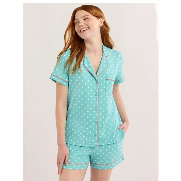 Dreamy Soft Short Sleeve Knit Notch Collar Top & Shorts Pajama 2-Pc Set Size S - Picture 6 of 9